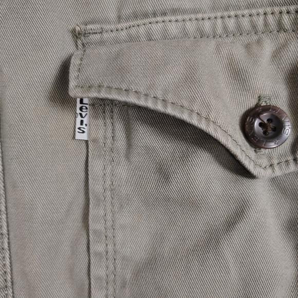 Levi's Shacket‎ Mens L Sherpa Lined Button Up Olive Green Pockets Faded Distress - Picture 14 of 16